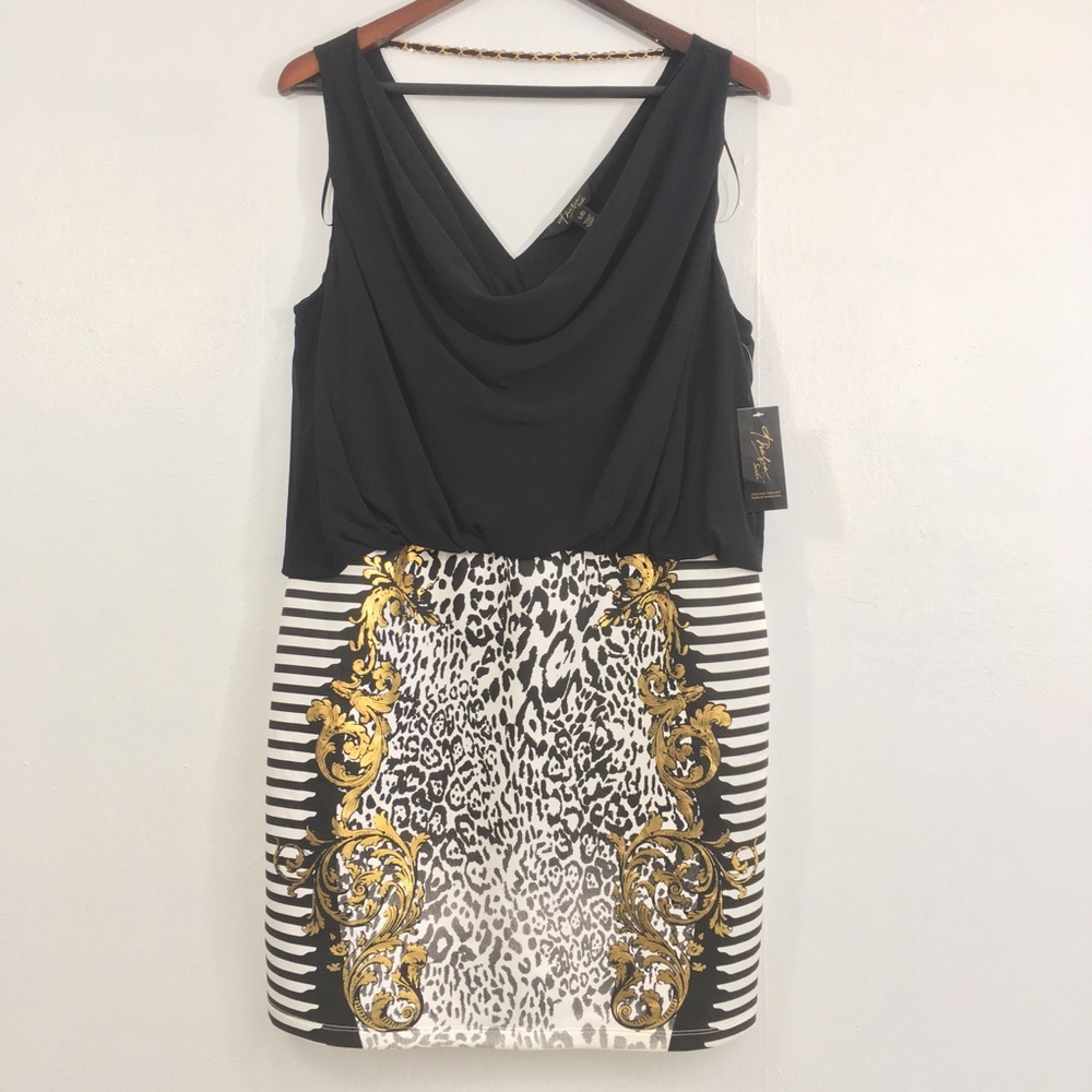 Thalia Sodi Women's Black Gold Animal Print Dress